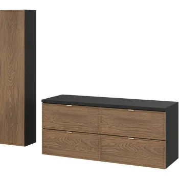 Set mobilier baie Talia Casella 120 cm, dulap inalt si masca dubla lavoar, Comad, MDF/PAL, stejar/negru mat imagine