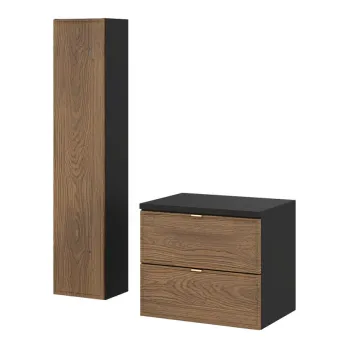 Set mobilier baie Talia Casella 60 cm HC, dulap inalt si masca lavoar, Comad, MDF/PAL, stejar/negru mat imagine