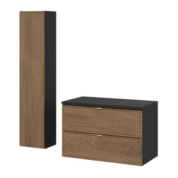 Set mobilier baie Talia Casella 80 cm, dulap inalt si masca lavoar, MDF/PAL, Comad, stejar/negru mat imagine
