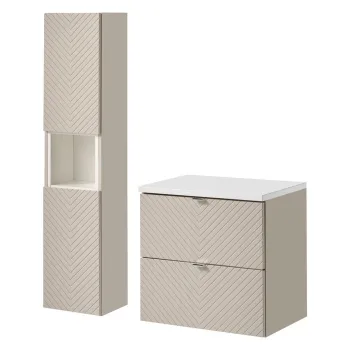 Set mobilier baie Viva Cashmere 60 cm S HC, dulap inalt si masca lavoar, Comad, MDF/PAL, casmir/alb imagine