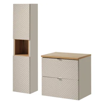 Set mobilier baie Viva Cashmere 60 cm S HC, dulap inalt si masca lavoar, Comad, MDF/PAL, casmir/stejar imagine