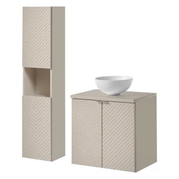 Set mobilier baie Viva Cashmere Domi 60 cm, dulap inalt si masca cu lavoar, Comad, MDF/PAL, casmir imagine