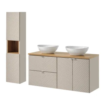 Set mobilier baie Viva Cashmere Lola 120 cm, dulap inalt si masca dubla cu lavoar, Comad, MDF/PAL, casmir imagine