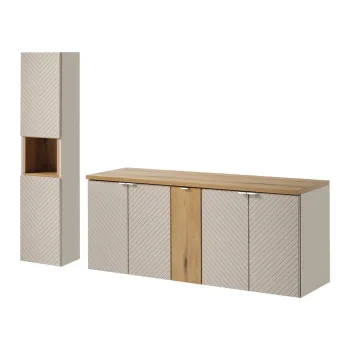 Set mobilier baie Viva Cashmere Lola 140 cm, dulap inalt si masca dubla lavoar, Comad, MDF/PAL, casmir imagine
