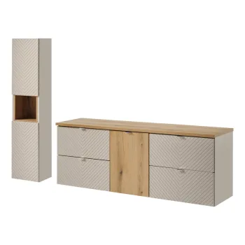 Set mobilier baie Viva Cashmere Lola 160 cm, dulap inalt si masca dubla lavoar, Comad, MDF/PAL, casmir imagine