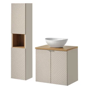 Set mobilier baie Viva Cashmere Lola 60 cm, dulap inalt si masca cu lavoar, Comad, MDF/PAL, casmir/stejar imagine