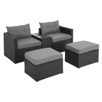 Set mobilier gradina/terasa, 2 fotolii + 2 taburete + masuta, Marti, otel, gri/negru imagine