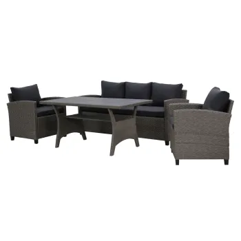 Set mobilier gradina/terasa, 2 fotolii + canapea + masa Baxter, 65x67x73 cm/ 171x65x73 cm/ 145x74x67 cm, otel/poliester, gri/negru imagine