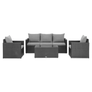 Set mobilier gradina/terasa, Marti, 2 fotolii + canapea + masuta, otel, gri/negru imagine