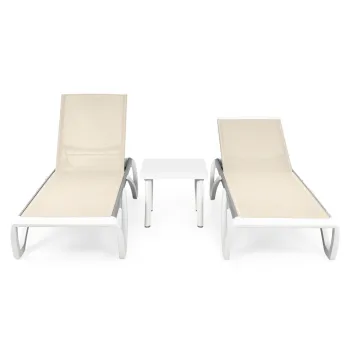 Set mobilier pentru gradina/terasa, 2 sezlonguri si masuta Yati, 170x69x31 cm/46.5x46.5x40 cm, aluminiu/polipropilena, alb/crem imagine