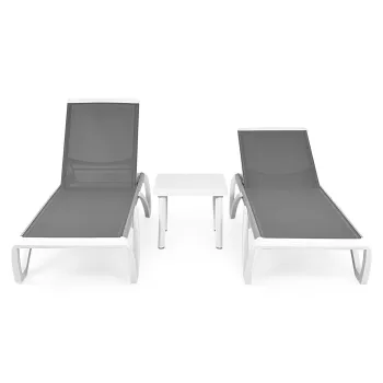 Set mobilier pentru gradina/terasa, 2 sezlonguri si masuta Yati, 170x69x31 cm/46.5x46.5x40 cm, aluminiu/polipropilena, alb/gri imagine