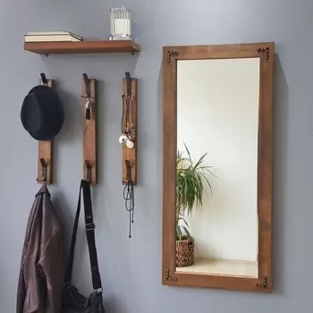 Set oglinda, polita si 3 cuiere V109, Neostill, lemn masiv, walnut imagine