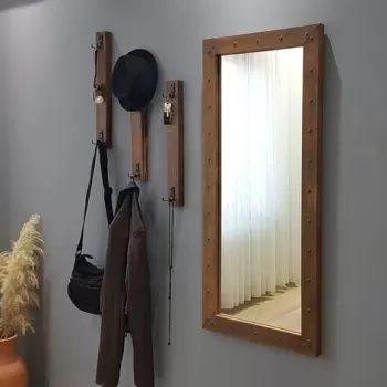 Set oglinda si 3 cuiere V108, Neostill, lemn masiv, walnut imagine