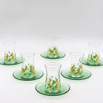 Set pahare pentru ceai, Hermia, 127RKL1200, Farfurie: 12,6 x 12,6 x 1,5 cm (6 bucati), Transparent / Verde imagine