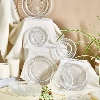 Set pahare pentru ceai, Hermia, 337GLZ1135, Farfurie: 12 x 12 cm (6 bucati), Transparent imagine