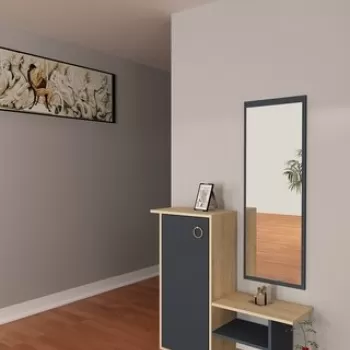 Set pantofar cu polite si oglinda Asia, Ametti, 80 x 90 cm/25 x 55 cm, oak/antracit imagine