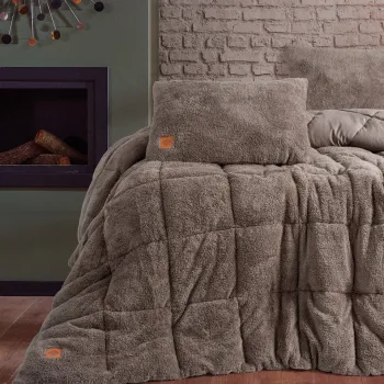 Set pilota si perna, Pelus - Beige, Cotton Box, Poliester imagine