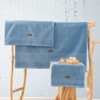 Set prosoape (3 bucati), Cotton Box, Wellness, Bumbac, Albastru imagine