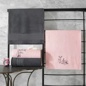 Set prosoape (4 bucati), Cotton Box, HAMAM SETI COLORFUL, Bumbac, Antracit / Roz imagine