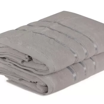 Set prosoape de baie (2 bucati), Hobby, Dolce, Microbumbac, Albastru deschis / Gri deschis imagine