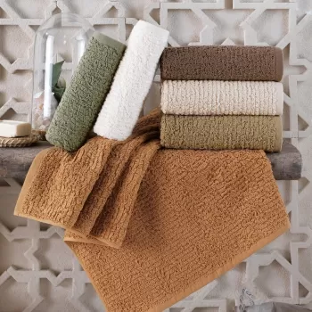 Set prosoape de baie (6 bucati), Saheser, Verona, Bumbac, Maro / Crem / Alb / Kaki / Verde imagine