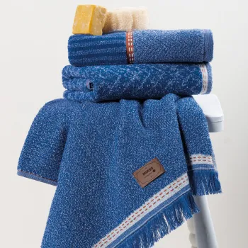 Set prosoape de baie, Cotton Box, Denim, Bumbac/Poliester, Albastru imagine