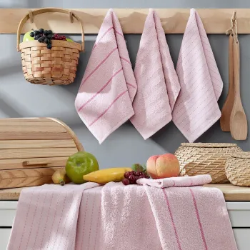 Set prosoape de baie, Eponj Home, Sofya, Bumbac, Roz pudra imagine