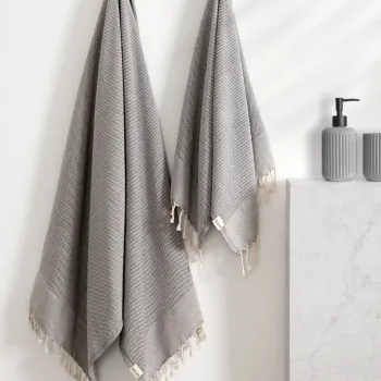 Set prosoape de baie, L'essentiel Maison, Retro, Bumbac, Antracit imagine