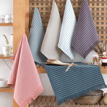 Set prosoape de baie, Saheser, Berlino, Bumbac, Albastru inchis / Maro / Pudra / Verde / Bej imagine