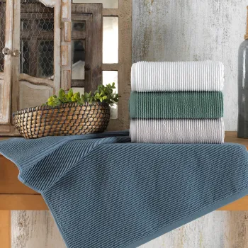 Set prosoape de baie, Saheser, Serena, Bumbac, Albastru / Gri / Crem / Alb imagine