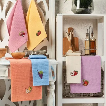 Set prosoape de bucatarie, Eponj Home, Fruits, Bumbac, Multicolor imagine