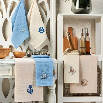 Set prosoape de bucatarie, Eponj Home, Marin, Bumbac, Multicolor imagine