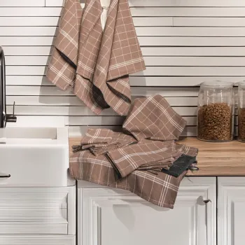 Set prosoape de bucatarie, Hermia, 219CFK1202, Dimensiune: 50 x 70 cm (10 bucati), Maro/Alb imagine