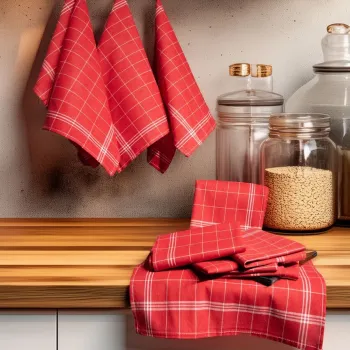 Set prosoape de bucatarie, Hermia, 219CFK1203, Dimensiune: 50 x 70 cm (10 bucati), Rosu/Alb imagine