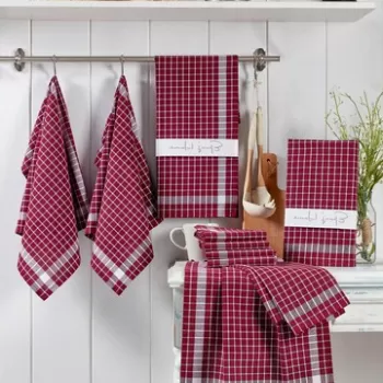 Set prosoape de spalat (10 bucati), Eponj Home, K?p, Bumbac, Rosu Claret / Alb imagine