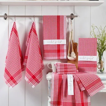 Set prosoape, ICF Kitchen, 336EPJ1150, Bumbac , 45x65 cm, 10 piese, Rosu/Alb imagine