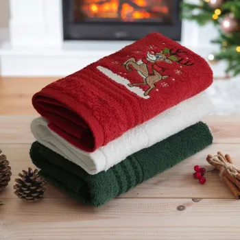 Set prosoape, L'essentiel Maison, Baby Reindeer, Verde / Rosu / Alb imagine