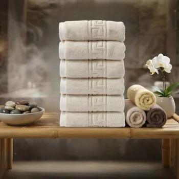 Set prosoape, L'essentiel Maison, Greek, Bumbac, Crem imagine