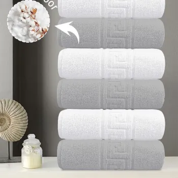 Set prosoape, L'essentiel Maison, Greek, Bumbac, Gri/Alb imagine