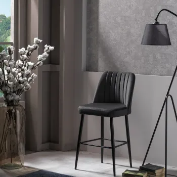 Set scaun de bar (2 bucati), Beckley, Vento, PAL, Antracit / Negru imagine