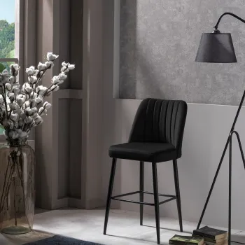 Set scaun de bar (2 bucati), Beckley, Vento, PAL, Negru imagine