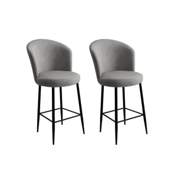 Set scaun de bar (2 bucati), Charlotte, Alte, Metal, Gri/Negru imagine