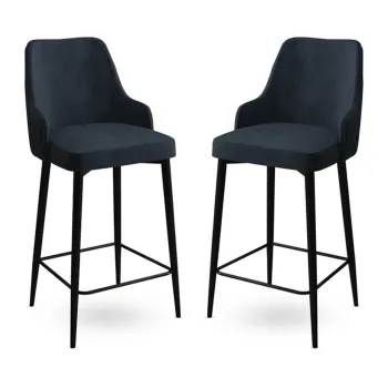 Set scaun de bar (2 bucati), Charlotte, Enox, Metal, Antracit / Negru imagine