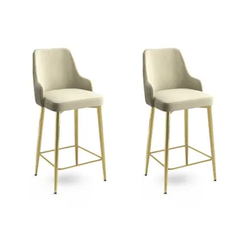 Set scaun de bar (2 bucati), Charlotte, Enox, Metal, Crem / Aur imagine