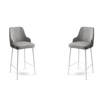 Set scaun de bar (2 bucati), Charlotte, Enox, Metal, Gri/Alb imagine