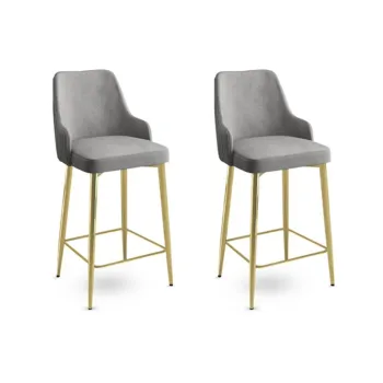 Set scaun de bar (2 bucati), Charlotte, Enox, Metal, Gri / Auriu imagine