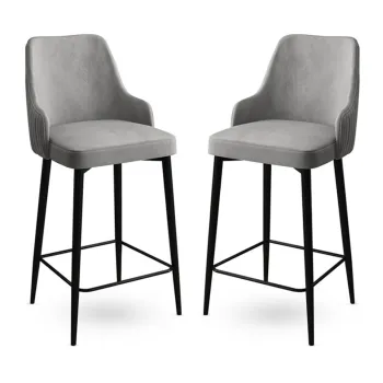 Set scaun de bar (2 bucati), Charlotte, Enox, Metal, Gri/Negru imagine