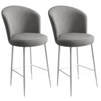 Set scaun de bar (2 bucati), Charlotte, Fora, Metal, Gri/Alb imagine