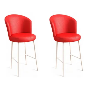 Set scaun de bar (2 bucati), Charlotte, Uras, Metal, Rosu/Alb imagine
