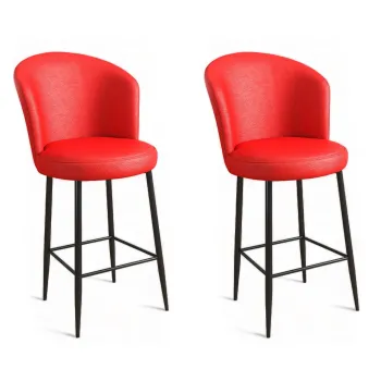 Set scaun de bar (2 bucati), Charlotte, Uras, Metal, Rosu/Negru imagine